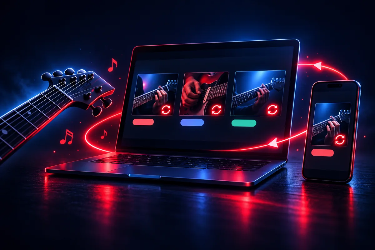 Guitar practice loop library on a laptop and phone